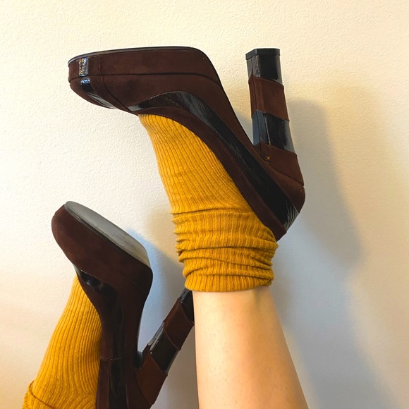 Biba chocolate suede and patent platform heels - Picture 1 of 6